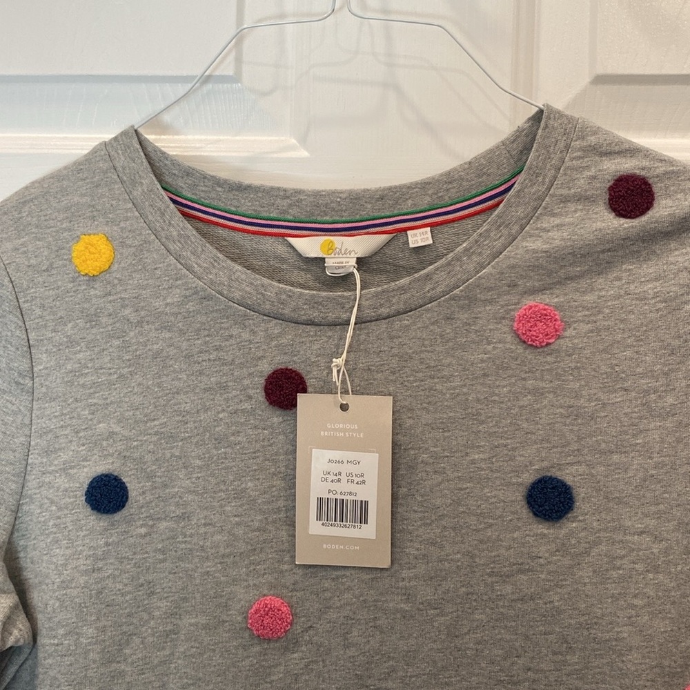 Boden Gray Long Sleeve Dress with Multicolor Pom Dots